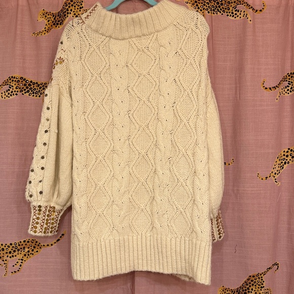 NWOT Free People Gilded Cable Embellished Sweater - Picture 11 of 12